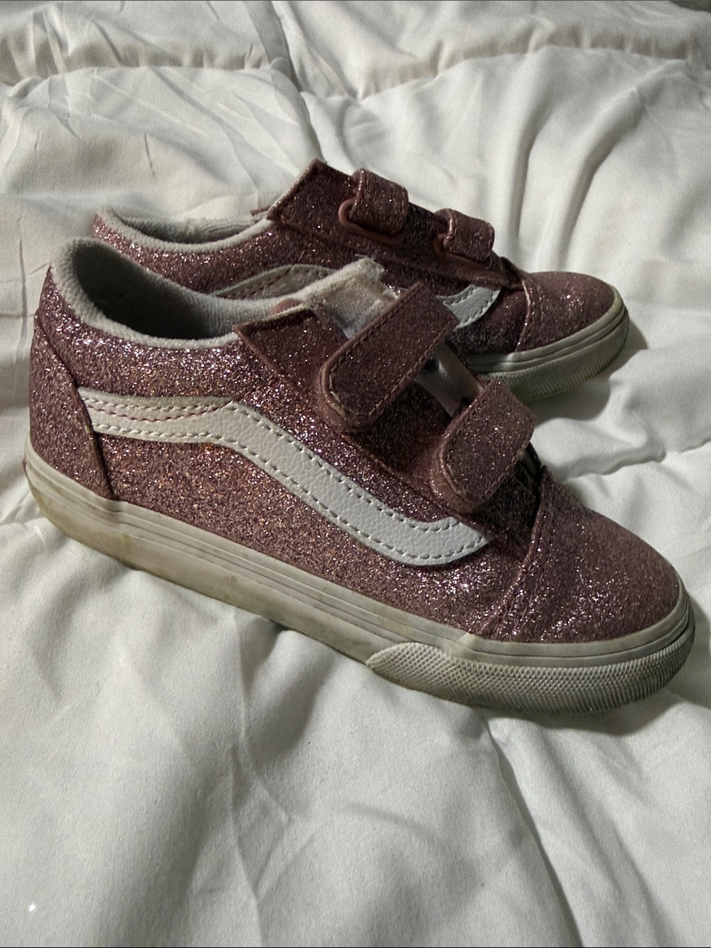 Vans Kids Glitter Velcro Sneakers - Rose Pink with White Stripe